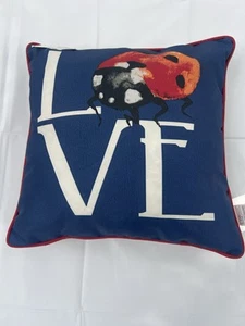 Love Lady Bug Mainstays Outdoor Toss Pillow 100% Polyester Spot Clean 16” By 16” - Picture 1 of 11