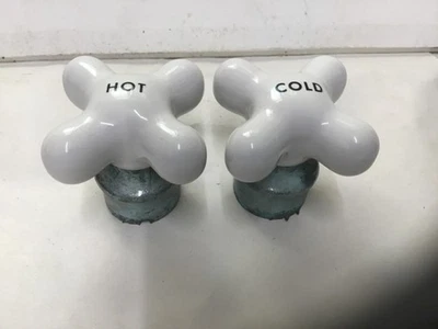 Hot Cold White Porcelain Faucet Knobs Handles - Image 1 of 3