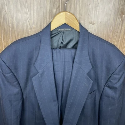 Jack Victor Montreal 2 Piece Suit Mens 46XL 40x30 Blue Striped Wool Two Buttons - Image 1 of 4