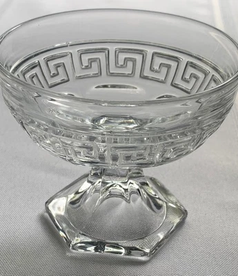 Heisey 希腊钥匙 #433 透明 Sherbet 玻璃 — 第 1/4 张图片