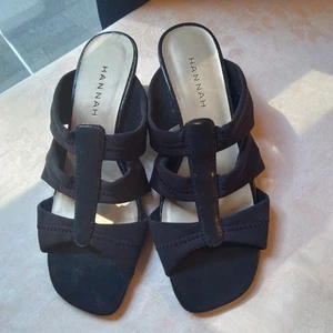 VTG? Hannah Women's/Youth Black Cloth Open Toe Sandles Pumps Boho Size 6.5 - Picture 1 of 13