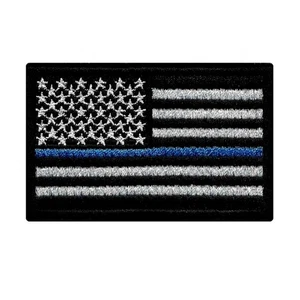 THIN BLUE LINE USA FLAG IRON ON PATCH 3.25" Black White Police Law Enforcement - Picture 1 of 2