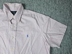Ralph Lauren camicia abbottonata uomo taglia XL manica corta vestibilità personalizzata check rosa - Foto 1 di 12