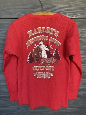 Vtg 80s 90s Harley Davidson Red Thermal Long Johns Shirt Polar Bear Large Alaska - Image 1 of 4