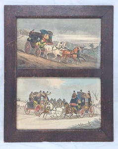 Antique Aquatint Coaching Scenes by William Joseph Shayer Two Prints in a frame - Picture 1 of 5
