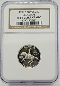 1999-S Silver Quarter Delaware PF69 Ultra Cameo NGC  - Picture 1 of 2