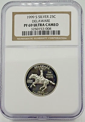 1999-S Silver Quarter Delaware PF69 Ultra Cameo NGC  - Image 1 of 2