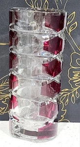 Vintage Klar & Rubin Glas Vase Flash Geometrisch Frankreich 6,75" H Facettenreicher Schliff - Bild 1 von 4