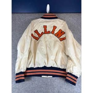 Vintage 60s Illinois Fighting Illini Satin Bomber Jacket Mens Large Beige NCAA - Picture 1 of 9