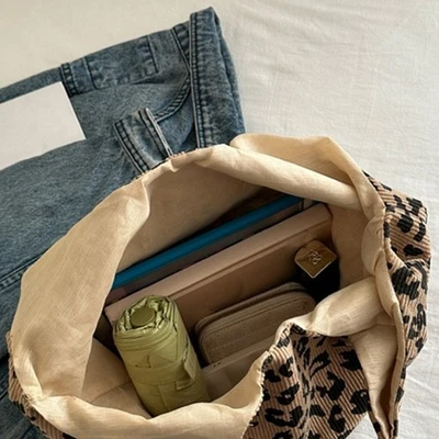 Elegante Bolso de Hombro de Pana Bolso de Mano Estampado de Leopardo Bolso holgado para uso diario Foto 1 de 4