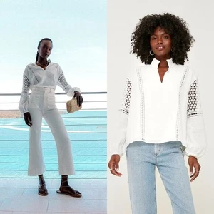 Biesen NEU weiße Jane Langarm Coastal Bohemian Bluse mit Ösen Größe M - Bild 1 von 7