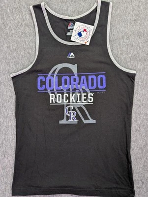 Camiseta sin mangas Majestic Brand Colorado Rockies negra y púrpura para mujer talla pequeña nueva Foto 1 de 4