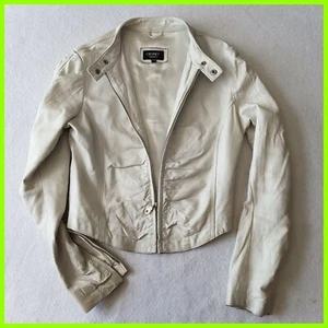 S Oxyho White Leather Jacket Women Coat Guenuine Cropped Bike Small - Picture 1 of 11