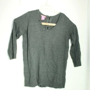 WOMAN WITHIN 3 Button Accent Gray Sweater Cardigan Size L Back Zip 100% ACRYLIC - Picture 1 of 6