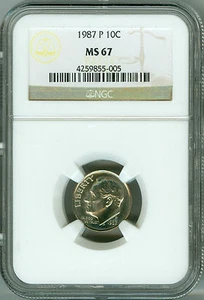 1987 P MS67 NGC ROOSEVELT DIME 10c BUSINESS, LOW POP, WHITE ! - Picture 1 of 4