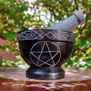 Pentacle Mortar and Pestle  Handmade Soapstone - Absolutely Beautiful 3.5" - Picture 1 of 7