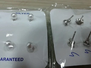 2 Pares Pendientes Perla 4MM Plata 925 Earrings Plata Perl - Picture 1 of 1