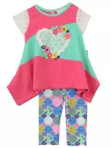 Rare Editions Fuschia Mint Heart Lace Legging Set Fall Size 2T - Picture 1 of 1