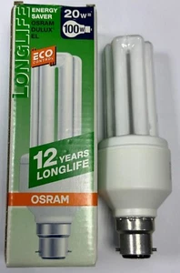 1x 20W (=100W) OSRAM Low Energy Power Saving CFL Stick Light Bulbs BC B22 Lamps - Picture 1 of 3