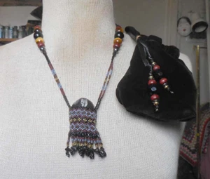 Beaded Orthoceras Stone Fossil Necklace with Onyx Tassels Tigers Eye Hematite - Picture 1 of 8
