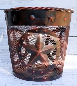 Rustic Western Lone Stars With Braided Metal Rope Trim Wire Waste Basket Bin - Picture 1 of 8