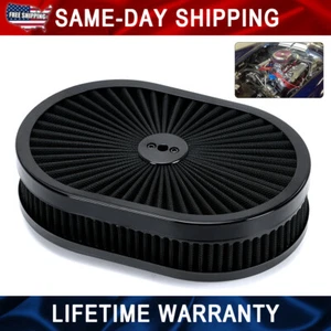 Black Air Cleaner 12'' Washable Element for 5-1/8" Single Carb 4 Barrel - Picture 1 of 12