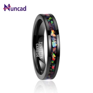 Inlaid Opal Black Rings - Tungsten Carbide Ring Men Wedding Band Ring Jewelries - Picture 1 of 13