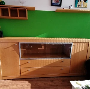 sideboard massivholz, sehr guter Zust. ca cm 80/60/200(H/B/L)inc. 2 kl.Regale - Bild 1 von 7