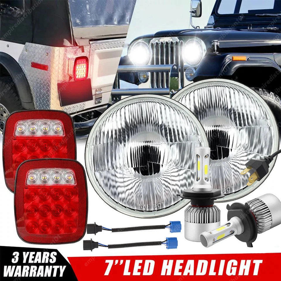 for Jeep Wrangler TJ CJ Tail Lights 7" LED Headlights Fog Turn Signal Light Kit - Image 1 of 4