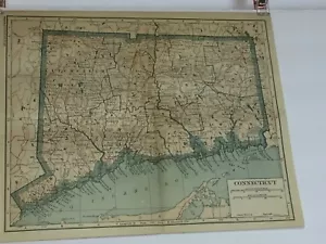 ANTICA MAPPA COLORATA DEL CONNECTICUT, USA. datato 1921 - Foto 1 di 6