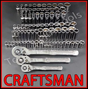 CRAFTSMAN TOOLS 110pc 1/4 3/8 1/2 SAE METRIC MM w/ 3pc ratchet wrench socket set - Picture 1 of 5
