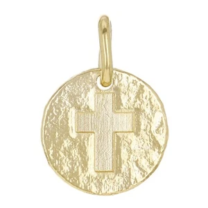 14k Yellow Gold Hammered Finish Round Cross Pendant Religious Charm 1" 4.3 grams - Picture 1 of 4