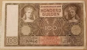 NIEDERLANDE 100 GULDEN 1942 BANKNOTE SEHR GUTER ZUSTAND - XF SEHR SELTEN KEINE RESERVE - Bild 1 von 2