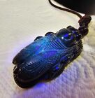 RARE Vtg Chinese Amber Large Bug Beetle Bee Pendant w/ Fabric Cord Necklace 24"