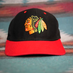 Vtg Chicago Blackhawks Snapback Hat Cap Plain Logo Vtg 90s NHL Sports Athletic - Picture 1 of 15