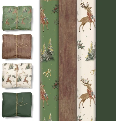 Wrapping Tissue Paper for Christmas Gift Bag,24 Sheets Green Tree with Animal Wr - Image 1 of 4