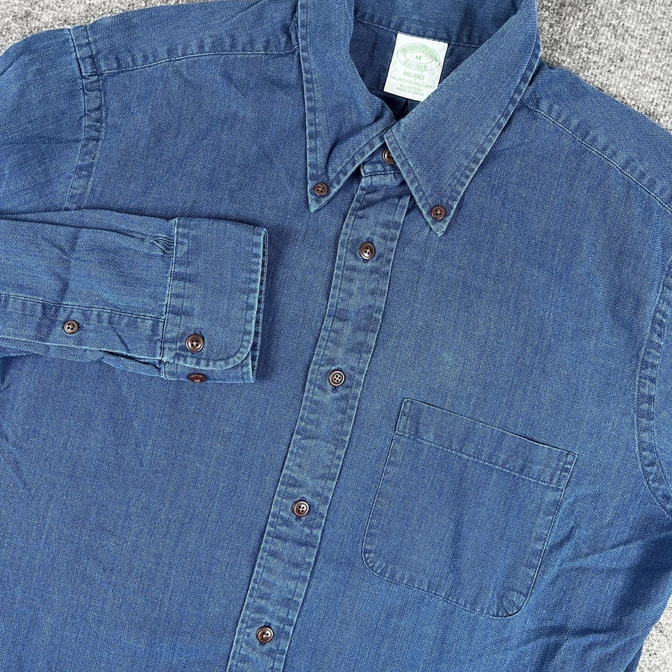 Brooks Brothers Shirt Mens Medium Blue Milano Button Down Oxford Cotton Chambray - Image 1 of 4