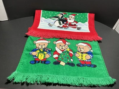 "Toalla de mano Navidad Terry Paño Algodón Flecos Papá Noel Pingüino Osos de nieve 24""x15""" Foto 1 de 4