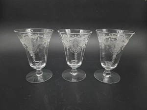 Vintage Set of 3 Clear Etched Glasses - Picture 1 of 10