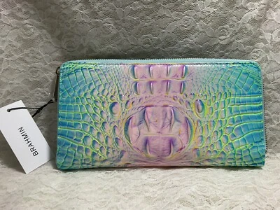 $firm$ NUEVO CON ETIQUETAS BRAHMIN SKYLER BOLSO DE MANO/MUÑEQUERA/CARTERA ALGODÓN CARAMELO CARTERA DE VIAJE Foto 1 de 4