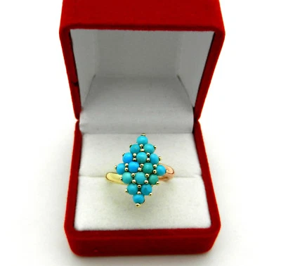 Anillo Turquesa Racimo Oro 14k Sólido Dos Tonos 7,6 gramos talla 6,75 Foto 1 de 4