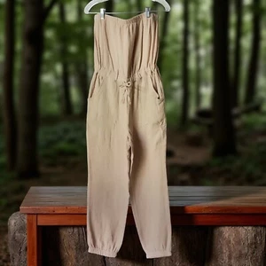 Jolie & Joy Jumpsuit beige hochtailliert Crinkled Baumwolle mit Taschen -M - Bild 1 von 10
