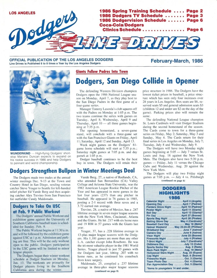 February - March 1986  DODGERS LINE DRIVES  Team Newsletter - Image 1 of 1