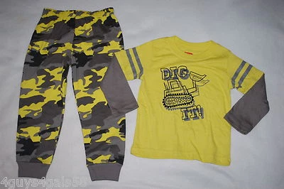 Niños pequeños L/S CAMISA Y PANTALONES DEPORTIVOS CAMUFLAJE Amarillo Brillante Gris "DIG IT" Grúa 24 MO Foto 1 de 2
