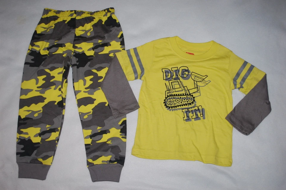 Niños pequeños L/S CAMISA Y PANTALONES DEPORTIVOS CAMUFLAJE Amarillo Brillante Gris "DIG IT" Grúa 2T Foto 1 de 2