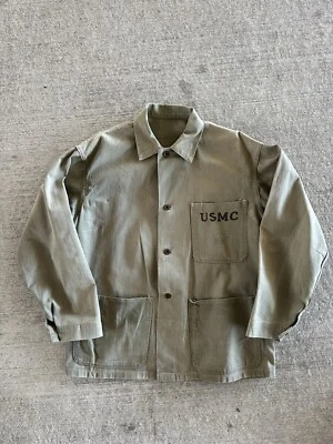 WWII USMC 1940s P41 HBT Herringbone Utility Shirt Jacket Metal Buttons  Sz. M-L - Image 1 of 4