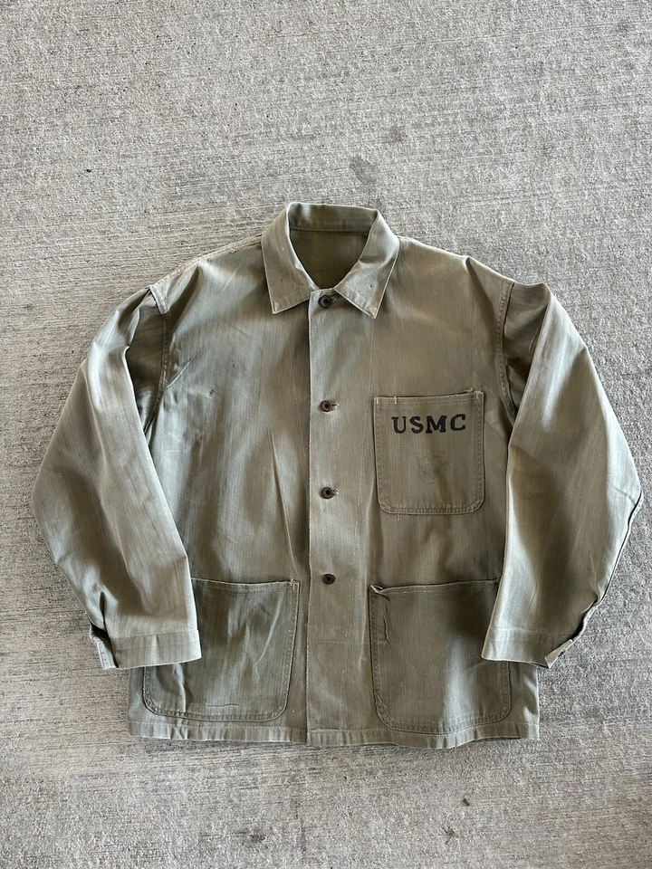 WWII USMC 1940s P41 HBT Herringbone Utility Shirt Jacket Metal Buttons  Sz. M-L - Image 1 of 4