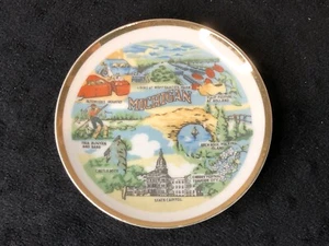 State of Michigan 4” Gold Trimmed State Collector Plate Dish Circa 1960s - Picture 1 of 6