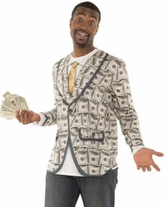 Faux Real Money Suit Sublimated Photorealistic Halloween Costume Shirt SMALL - Picture 1 of 3