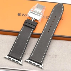 Apple Watch Band Hermes Barenia Ebene Deployant Buckle 46-44mm Dark Brown - Zdjęcie 1 z 9